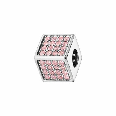 Charms coulissant argent rhodié cube empierré 64 oxydes rose