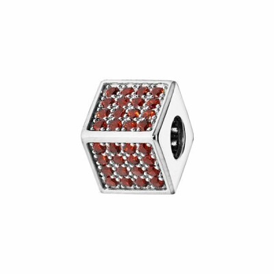 Charms coulissant argent rhodié cube empierré 64 oxydes rouges