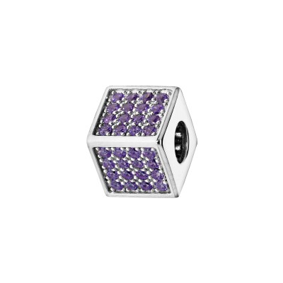 Charms coulissant argent rhodié cube empierre 64 oxydes violet