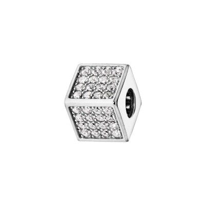 Charms cube en argent rhodié et oxydes de zirconium blancs