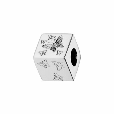 Charms coulissant argent rhodié cube avec papillons