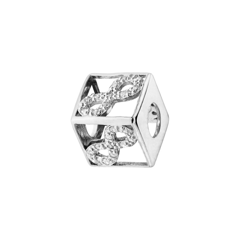 Charms coulissant argent rhodié cube avec infini empierré