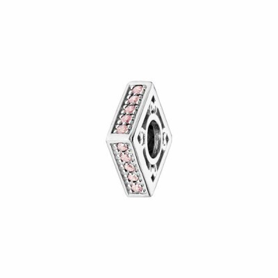 Charms coulissant argent rhodié carré empierré rose