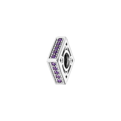 Charms coulissant argent rhodié carré empierre violet