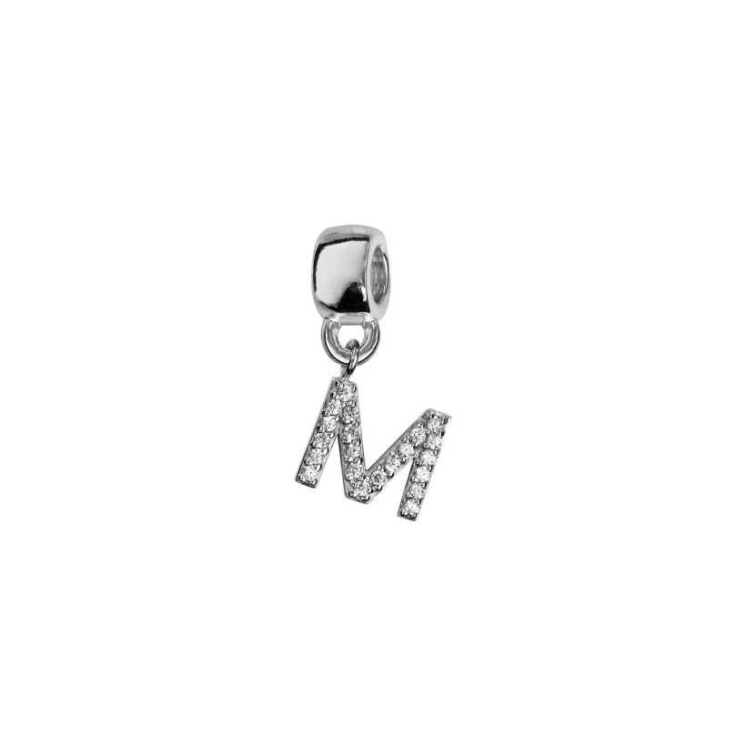 Charms coulissant argent rhodié initiale suspendue M