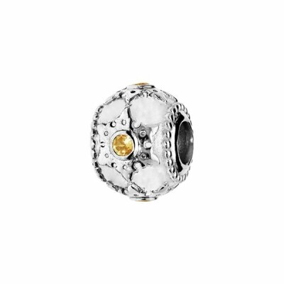 Charms coulissant argent rhodié 1 pierre citrine véritable