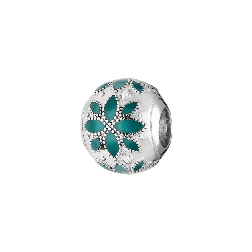 Charms en argent rhodié motif fleur en résine turquoise