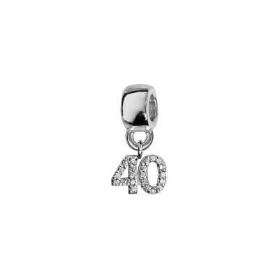 Charms coulissant argent rhodié chiffre suspendu 