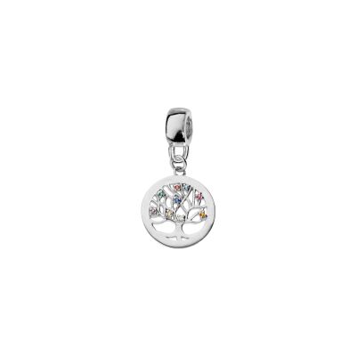 Charms coulissant argent platiné suspendu arbre de vie oxydes multi couleurs sertis