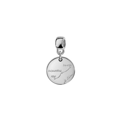 Charms coulissant argent rhodié rond courbe d'amour
