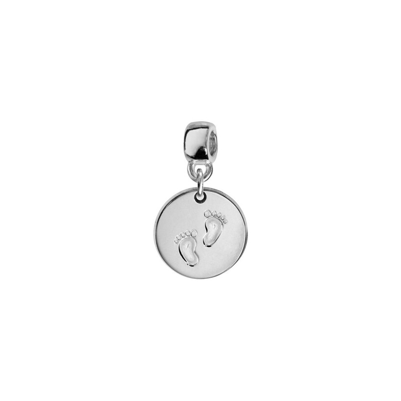 Charms coulissant argent rhodié rond empreinte 2 pieds