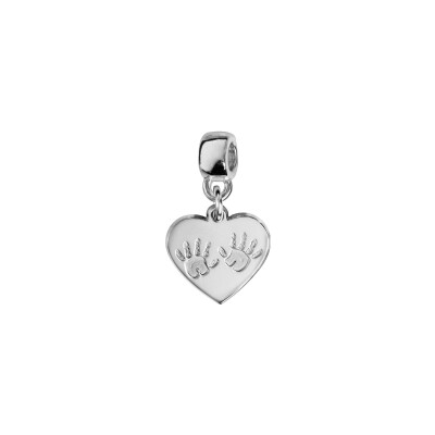 Charms coulissant argent rhodié coeur empreinte 2 mains