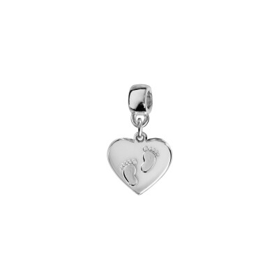 Charms coulissant argent rhodié coeur empreinte 2 pieds