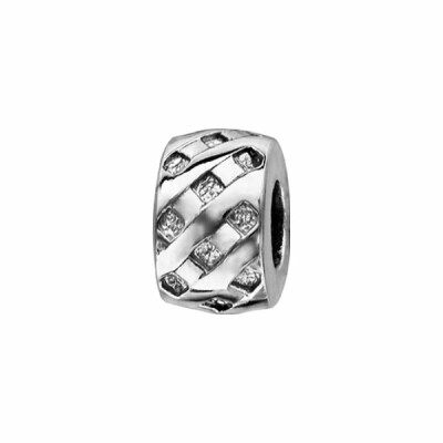 Charms stopper argent rhodié rondelle quadrillage avec caoutchouc intérieur