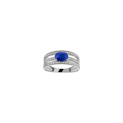 Bague en or blanc, saphir et diamant