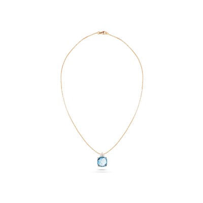 Collier Cesare Pompanon Poppy Blue solitaire en or rose, diamants et topaze swiss blue