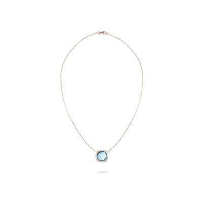 Collier Cesare Pompanon Poppy Blue en or rose, diamants et topaze swiss blue