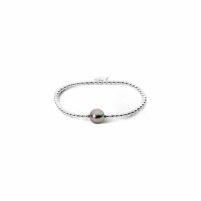 Bracelet élastique Iza B en argent rhodié et perle de Tahiti