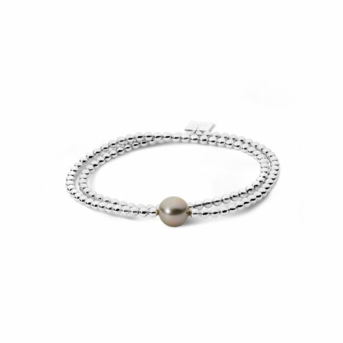 Bracelet Iza B double élastique Epure en argent rhodié et perle de Tahiti