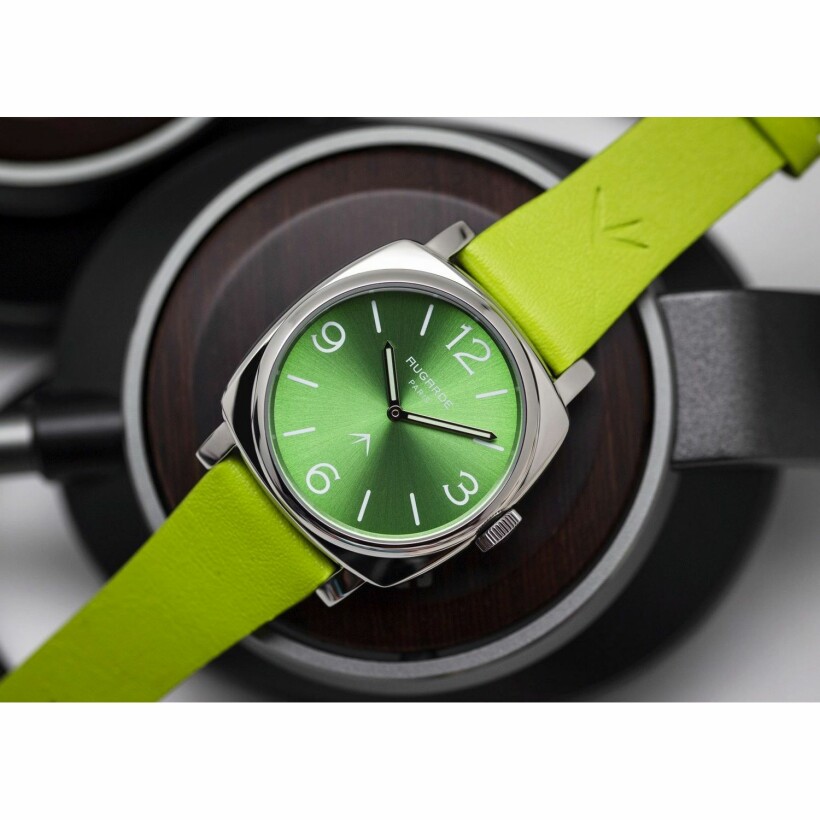 Montre Augarde HALO Belleville bracelet fin en cuir vert