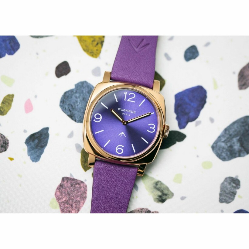 Montre Augarde HALO Montmartre bracelet fin en cuir violet