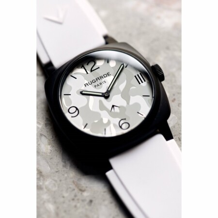 Montre Augarde CAMO Monceau bracelet large en silicone blanc