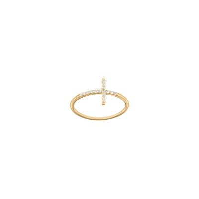 Bague croix en or jaune et oxyde de zirconium