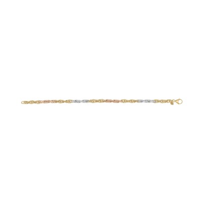 Bracelet finition lapidée en or jaune, or blanc et or rose, 18cm