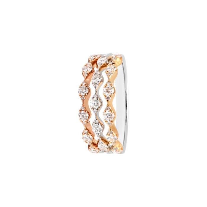 Bague Wawe 3 rangs en or jaune, blanc, rose et diamants