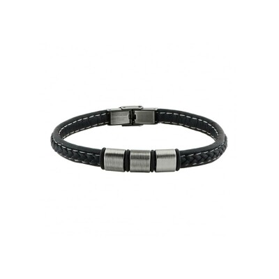 Bracelet Cargo rigide en acier et cuir