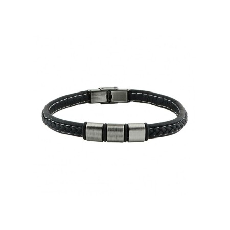 Bracelet Cargo rigide en acier et cuir