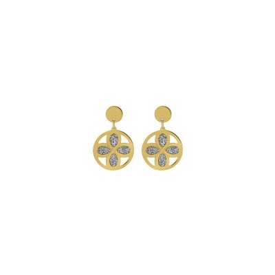 Boucles d'oreilles pendantes trèfle en or jaune