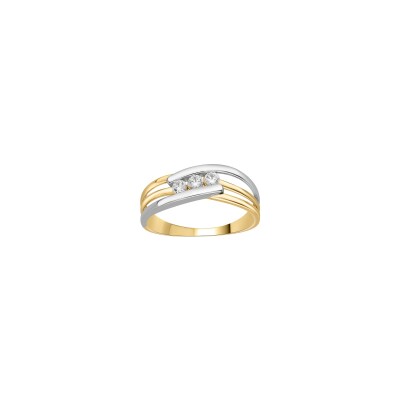 Bague en or jaune, rhodium et oxyde de zirconium