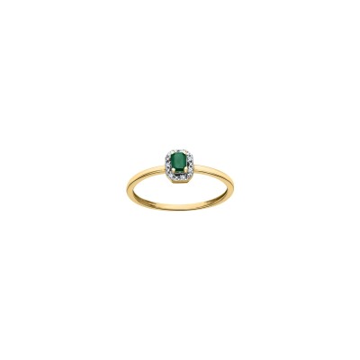 Bague en or jaune, émeraude et diamant