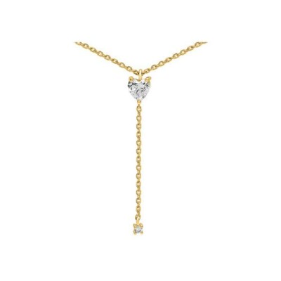 Collier coeur en or jaune et oxyde de zirconium, 42cm
