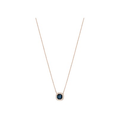 Collier San Marco en or rose, topaze Blue London et entourage diamants