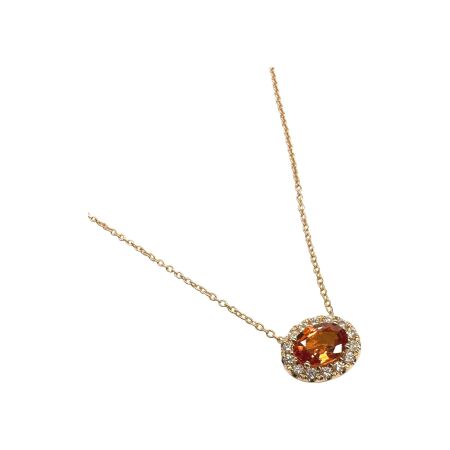 Collier Isabelle Barrier en or rose, diamants de 0.17ct et saphir orange de 1.05cts