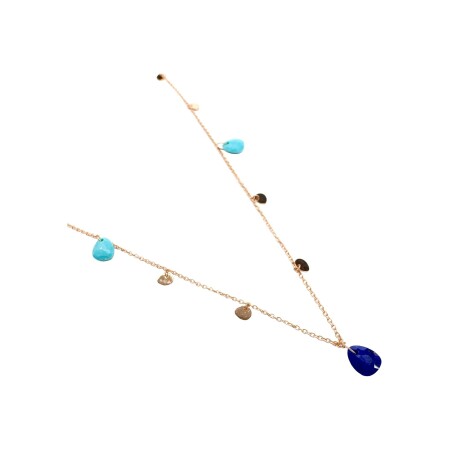 Collier Isabelle Barrier en or rose, lapis lazuli et turquoise de 2.51cts