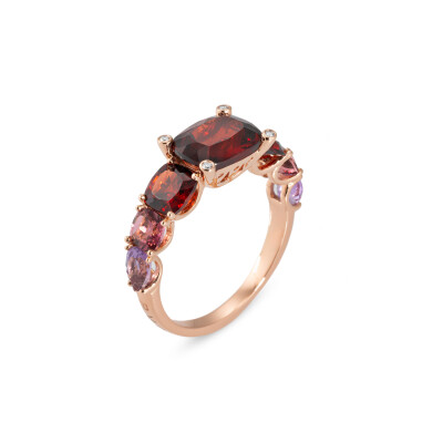 Bague Ponte Vecchio Iris en or rose, grenat, tourmaline rose, améthystes et diamants