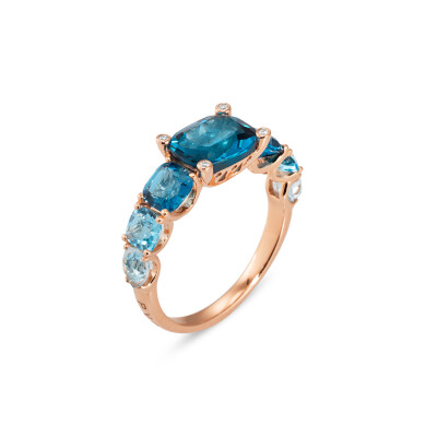 Bague Ponte Vecchio Iris en or rose, topaze bleu london, topaze et diamants