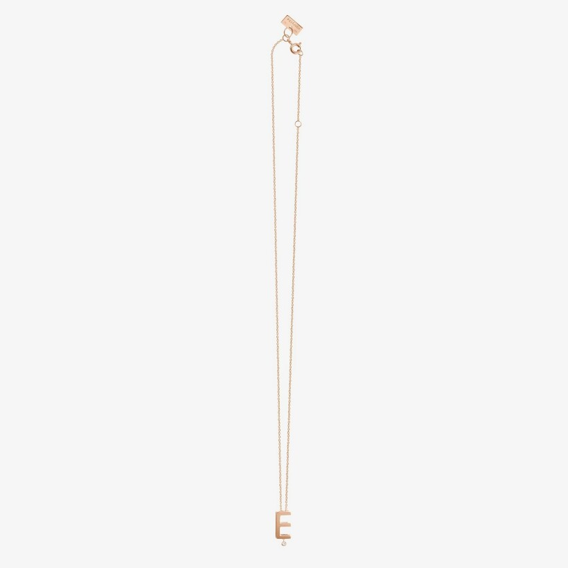 Collier Vanrycke Abécédaire lettre E en or rose et 1 diamant