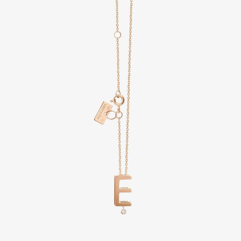 Collier Vanrycke Abécédaire lettre E en or rose et 1 diamant