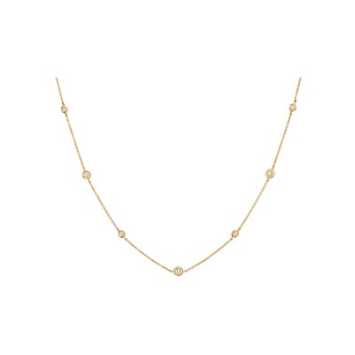 Collier en or jaune de 42 cm avec 11 diamants (0,37 ct) sertis clos sur chaîne