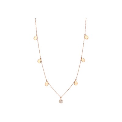 Collier Galet en or rose satiné et diamants