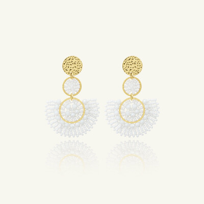 Boucles d'oreilles Sàntibé Bijoux Cancun en laiton, métal doré et perles blanc
