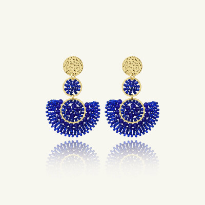 Boucles d'oreilles Sàntibé Bijoux Cancun en laiton, métal doré et perles bleu