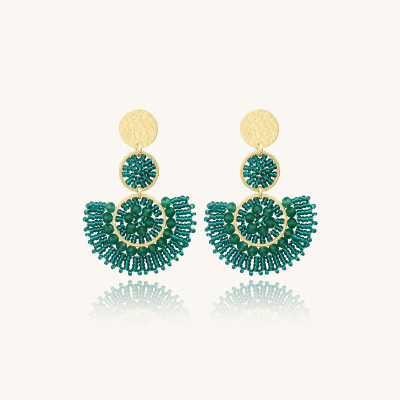 Boucles d'oreilles Sàntibé Bijoux Cancun en laiton, métal doré et perles vert émeraude
