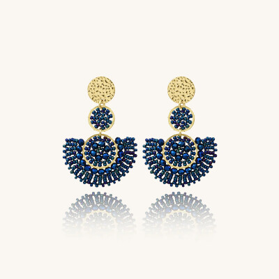 Boucles d'oreilles Sàntibé Bijoux Cancun en laiton, métal doré et perles bleu marine