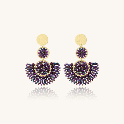 Boucles d'oreilles Sàntibé Bijoux Cancun en laiton, métal doré et perles violet nuit