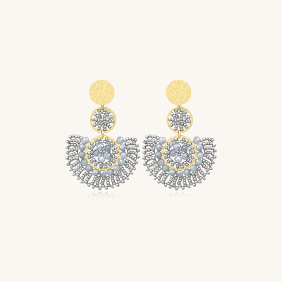 Boucles d'oreilles Sàntibé Bijoux Cancun en laiton, métal doré et perles platine